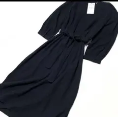 ZARA ザラ ロングワンピース コットン100% 黒 七分袖 【Ｌ】