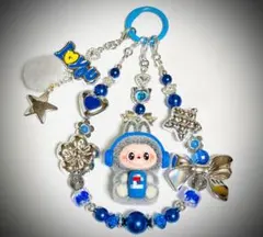 ブルー☆シルバー☆ビーズストラップ☆キーホルダー☆取り外し可能☆ハンドメイド☆