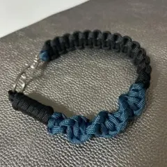 パラコード　ハンドメイド　スマホストラップ　ブラック×ティールブルー