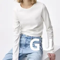 GU リブクロップドT （長袖）Sサイズ　オフホワイト