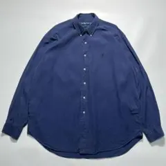 ラルフローレン シルクコットン BDシャツ XL 紺 ブレイク ☆7505
