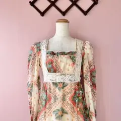 70's vintage フラワープリント ロングワンピース
