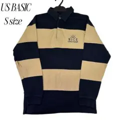 US BASIC US古着　ネイビー/ベージュ ストライプ ポロシャツ S