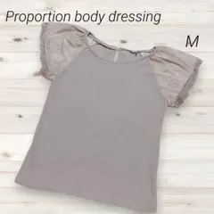 プロポーション　ボディ　ドレッシング レース　袖 リブ ニット M　ピンク　大人のサムネイル