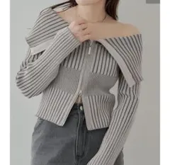 Chico ダブルジップオフショルジャガードニット