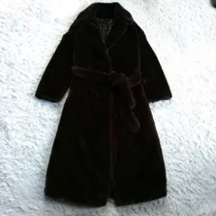 美品★バナナリパブリック ベルテッド フェイクファー ロングコート 茶色 M