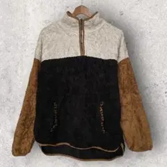 TIME AND TRU ハーフジップ配色ボアフリースジャケット【M】