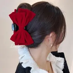 No.308A ベルベットリボンヘアクリップ レッド 韓国 量産型 地雷