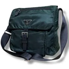 美品✨ PRADA ショルダーバッグ 三角ロゴ グリーン×茶色 人気定番
