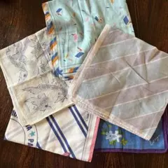 80年代薄手ハンカチ ミニバンダナ 中古5枚セット カラフルポップ renoma