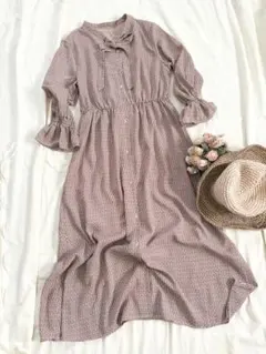 GU ジーユー　リボン付きフリル袖　ワンピース