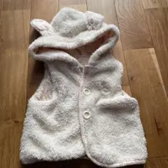 うさ耳 フード付きホワイトフリースベスト