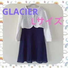 グラシア GLACIA レース 紺色 上品 膝丈ワンピース