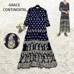 美品✨ グレースコンチネンタル　エスニック刺繍ワンピース　マキシ丈　フラワー刺繍