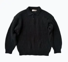 【USED】90s ポップコーン ネイビーグリーン アクリル ニットポロ