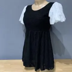 新品タグ付き　teddyshop ワンピース水着　ニット　ホワイト　ブラックのサムネイル