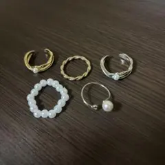 リング 5点セット パール調 ゴールド シルバー