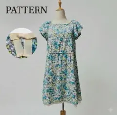 PATTERN 花柄 チュニックワンピース M ブルー ベルトループ 美品 古着のサムネイル