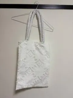 ホワイトレースパッチワークトートバッグ