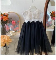 100㎝　子ども　ドレス　ワンピース　結婚式　発表会　黒　チュール　ベビードレス