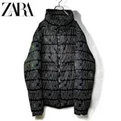 【希少・美品】★ZARA★総柄パフジャケット★dnwr ダウン 中綿 L 黒 緑