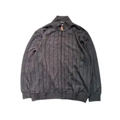 7AS8 REGAL ジップアップセーター　ストライプ柄　グレー　XL 古着