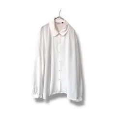 プリーツブラウス 襟付き 17(4L) 白　大きいサイズ 日本製　長袖シャツ