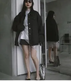 AMERI VINTAGE デニムジャケット×キュロットセットアップM ブラック