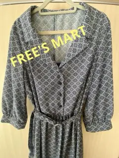 青白幾何学模様のワンピース　FREE'S MART 膝丈