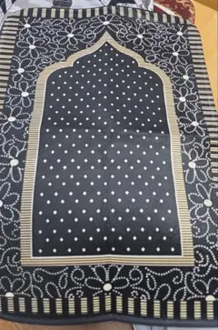 イスラム教徒 礼拝 マット絨毯 黒 花柄 (S Size 40×60cm)