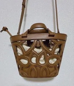 ZARA カットワーク ミニ トートバッグ ブラウン ショルダー ストラップ付