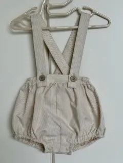 【美品】アプレレクール ベージュ ストライプ サロペット 70-80