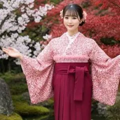 袴フルセット 振袖 美品 女性袴 赤 レッド えんじ色 フリル 卒業式 