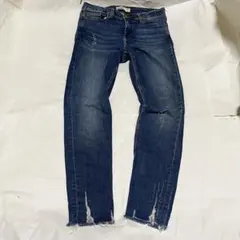 【ZARA】 Z1975 スキニーデニム 26 インディゴ ダメージ フリンジのサムネイル