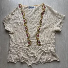 ホコモモラ レース模様編み カーディガン サイズ40 クリーム