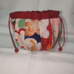 絹縮緬、紙風船みたいな巾着★手作り