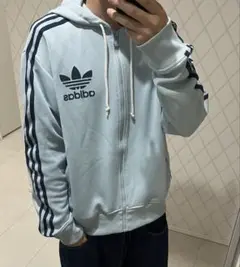 90s adidas トレフォイル ジップパーカー 水色 短丈　希少