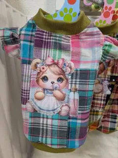 完成品　ＳＳサイズ　チェックパッチワークプリントタンク　ハンドメイド