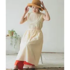 itemsアーバンリサーチコットンウエストギャザーフレアロングワンピースF