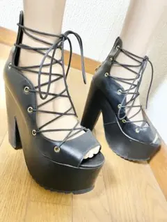 15cmヒール　onespo ワンスポ　レースアップサンダル　厚底7cm