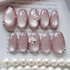 現品　ワンホン　韓国　ちゅるん　マグネットネイル　リボン　ラベンダーグレージュ