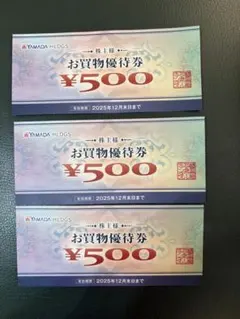 ヤマダホールディングス株主優待　1500円分