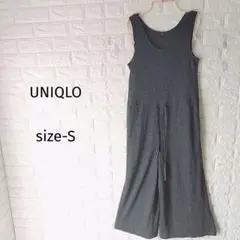 300円〜ユニクロ リブオールインワン サロペット チャコールグレー S 美脚のサムネイル