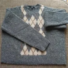 UNIQLO ダイヤモンド柄 グレークルーネック セーター L　新品未使用