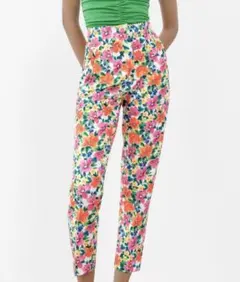 ZARA ハイウエストパンツ　フラワープリント　XS 新品　オレンジのサムネイル