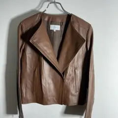 アンタイトル ラムレザージャケット ブラウン 羊革 Lサイズ 2WAYノーカラー