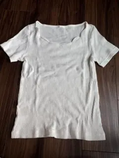 GU リブ編み ホワイト Tシャツ Sサイズ