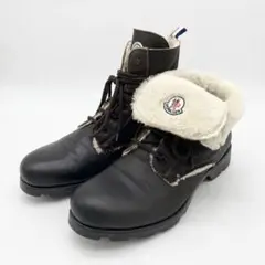 A18203 美品 モンクレール ムートンレースアップブーツ 茶系43 ワッペン