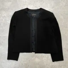 90s 昭和レトロ ノーカラージャケット ブラック 黒 キュプラ フォーマル