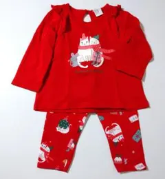 H&M ベビーパジャマ上下セット フリルカットソー レギンス レッド